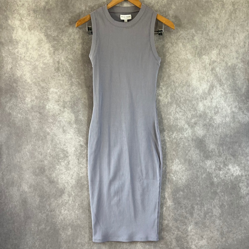 Ripley Rader Ribbed Knit Midi Dress Women XS Lavender Sleeveless Bodycon‎ NEW